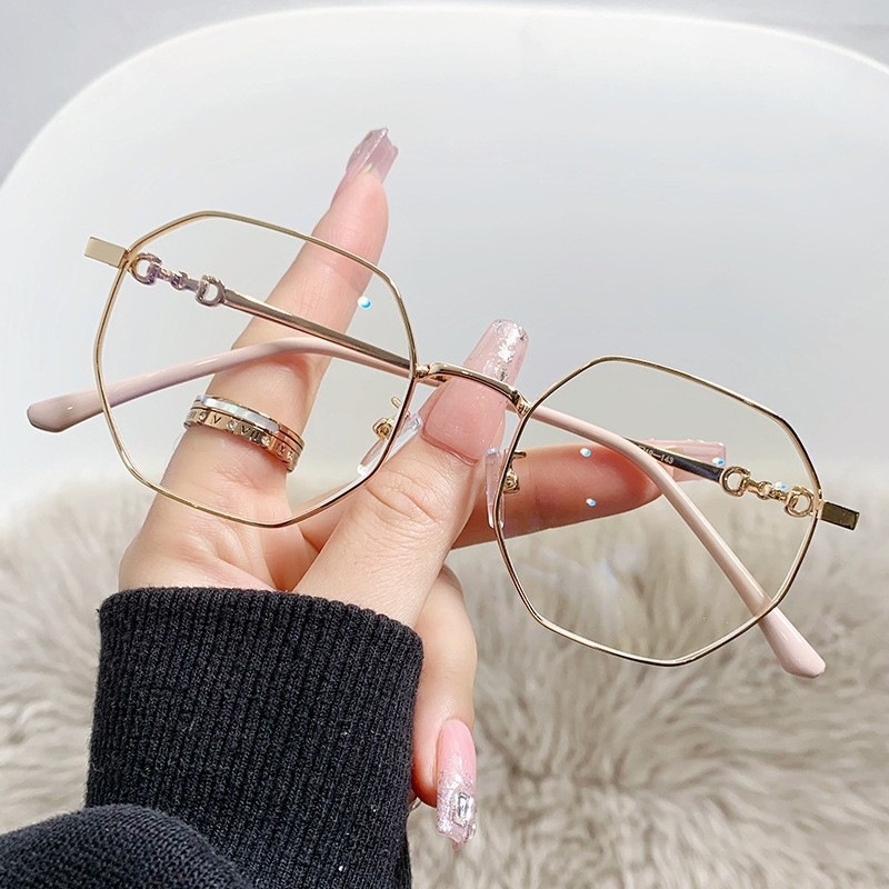 Rose Gold Frameless Polygon Anti-blue Light Ladies Glasses