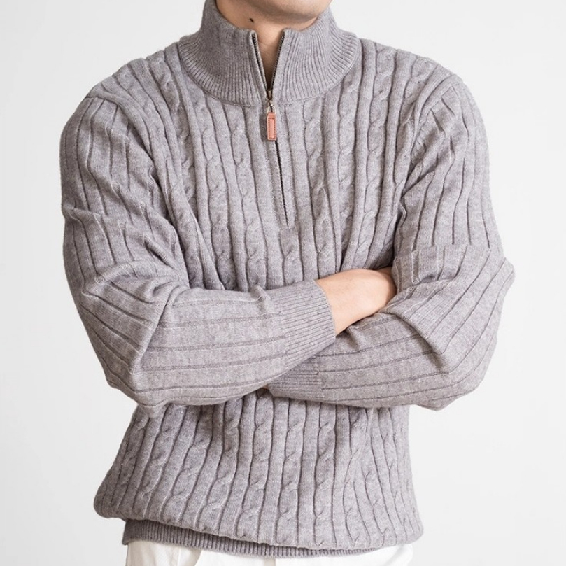 $18.98 Men's Casual Solid Color Half-height Zip Twisted Sweater