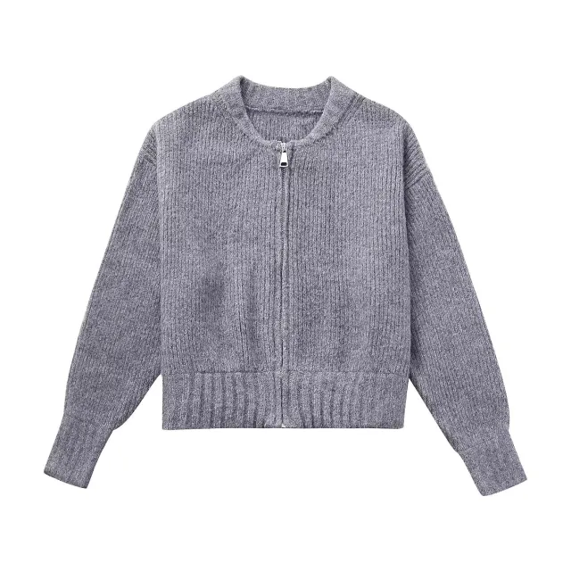 Zipper Knitted Bomber Jacket Sweater Coat Grey - Shop at LoveMi