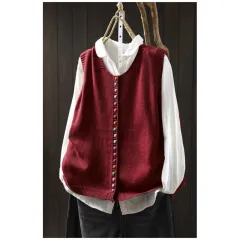 Colour Button Vest Bandage Dress Knitted Vest Top - Red - View 1