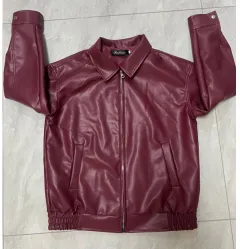 Leather Coat Women's Locomotive Style Top - Wine Red - View 1