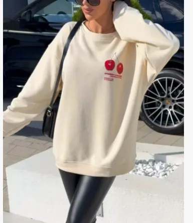 Women's Round Neck Print Long Sleeves Sweater Beige - Shop at LoveMi