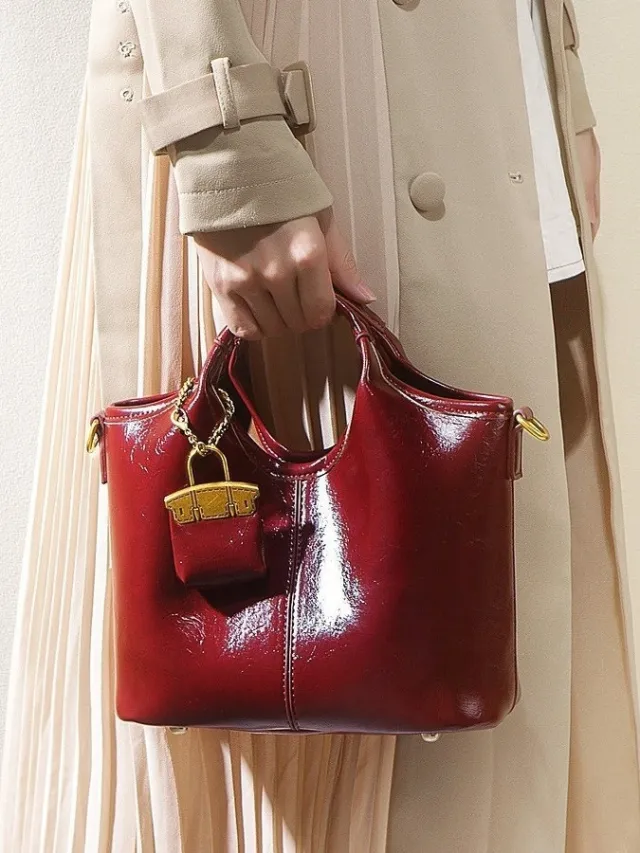 Leather Women's Bright Leather Shoulder Underarm Bag Red - Shop at LoveMi