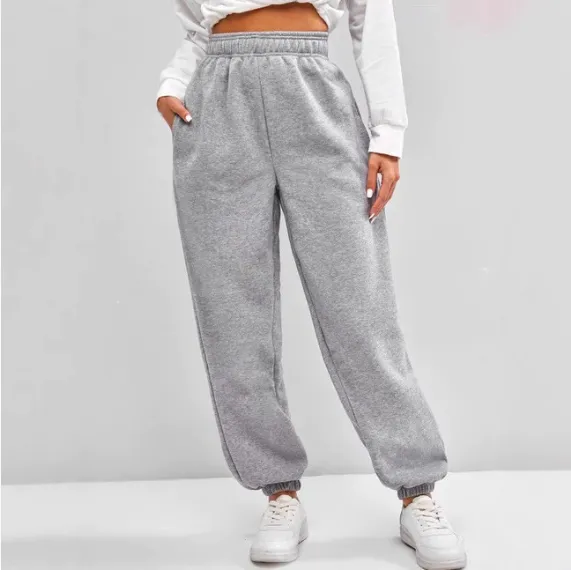 Women's Exercise Ankle-tied High Waist Velvet Padded V-shaped Waist Casual Pants - Light Grey