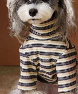 Dog Clothes Maltese Schnauzer Teddy Skin friendly Close fitting Undershirt Dark Blue Stripe - Shop at LoveMi