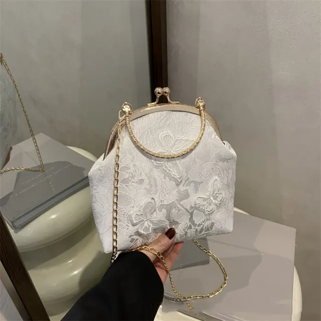 Women's Fabric Embroidered Chain Retro Messenger Bag White - Shop at LoveMi