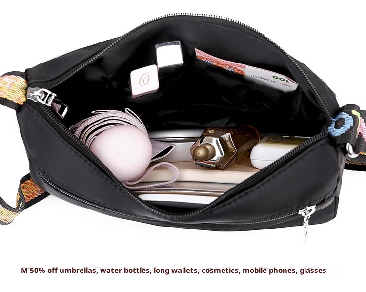 Versatile Black Oxford Cloth Crossbody Bag: Stitching and Letter Details Shine