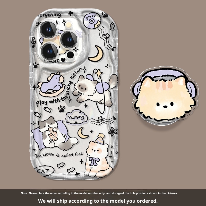 Cream Pattern Transparent Drop-resistant All-inclusive Bracket Phone Case - Image 4