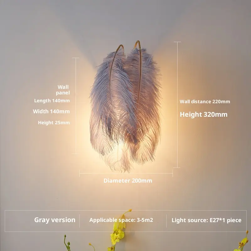 Nordic Feather Wall Lamp Modern Minimalist Ins Girl Princess Room