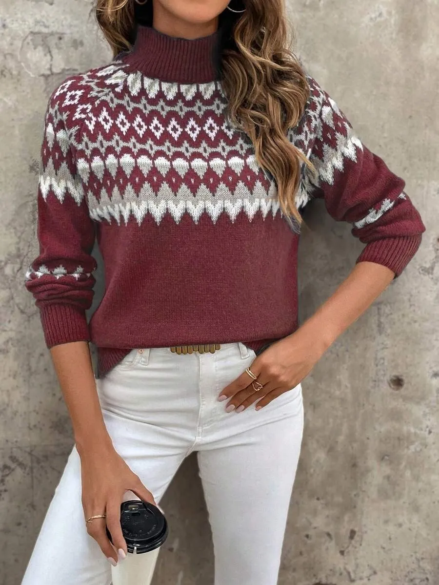 Fashionable Stylish Loose Outer Wear All-matching Knitted Sweater - Wine Red