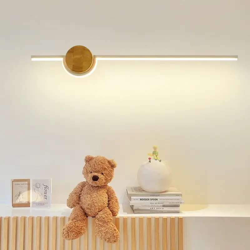 Rubber Wood Strip Wall Bedroom Bedside Lamp