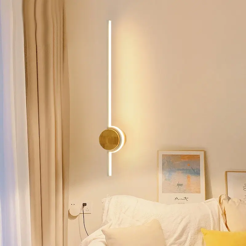 Rubber Wood Strip Wall Bedroom Bedside Lamp