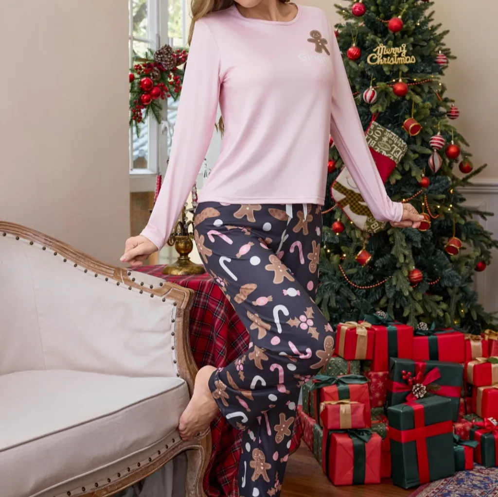 Women's New Year Pajamas Fashion Trend Casual Long Sleeve Pants Suit - Style 4-S