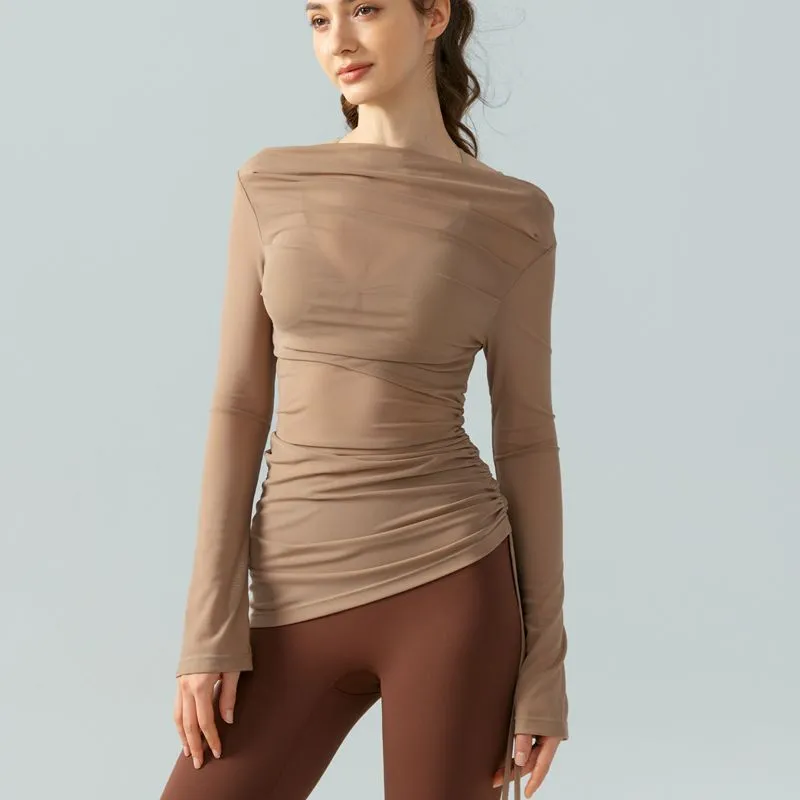 Irregular Yoga Blouse Women's Slim Fit Slimming Temperament Wild - Cocoa Color-S
