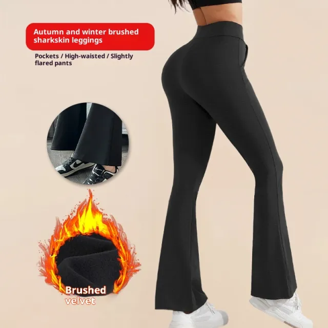 Women's High Waist Hip Lift Stretch Brushed Pocket Shark Pants Black - Shop at LoveMi