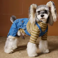 Dog Clothes Autumn And Winter Teddy Schnauzer Bichon Fleece-lined Thickened Handsome Jeans - Denim Blue - View 1