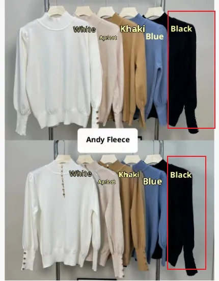 Solid Color Buttons Thin Sweater Bottoming Shirt Top Black - Shop at LoveMi