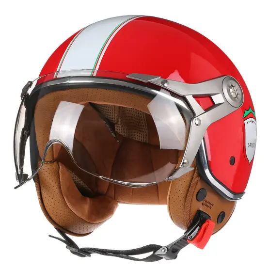 Women's Simple Printed Half-covered Electric Motorcycle Helmet