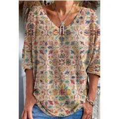 Loose Long Sleeved Huamang V Neck T Shirt - Color9-2Xl - View 1
