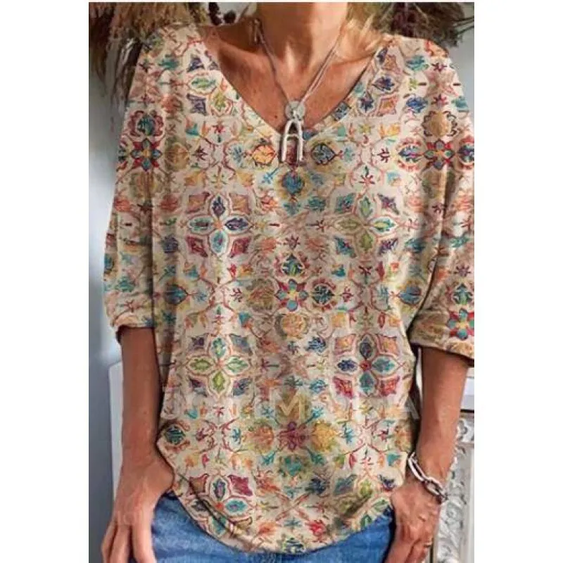 Loose Long Sleeved Huamang V Neck T Shirt - Color9-Xl