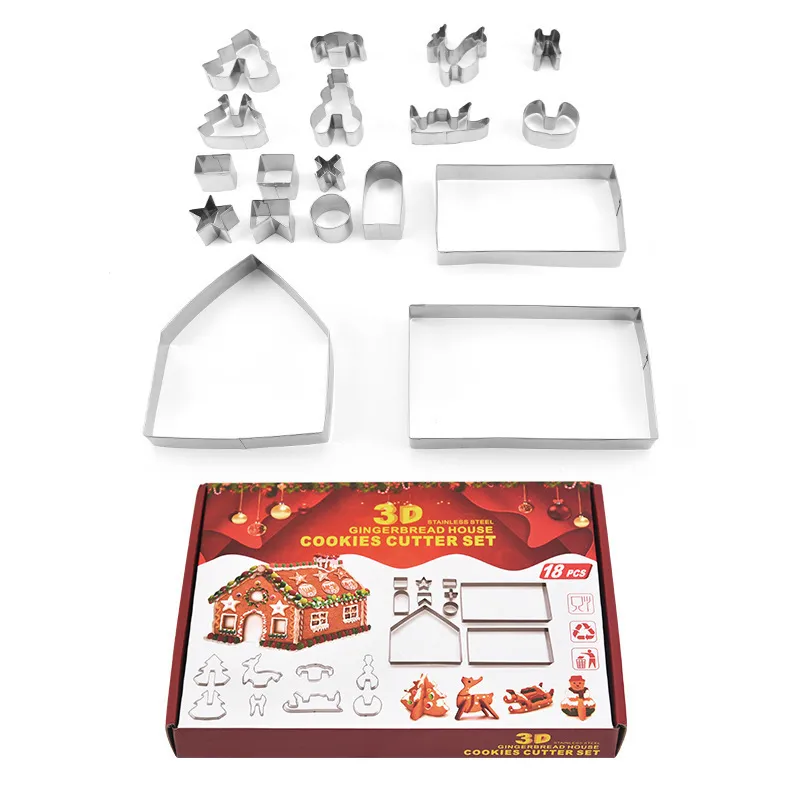 8 18-piece Set Gingerbread House Stainless Steel Christmas Scenario Cookie Cutters Set Biscuit Mold Fondant Cutter Baking Tools - A 10Piece Christm...