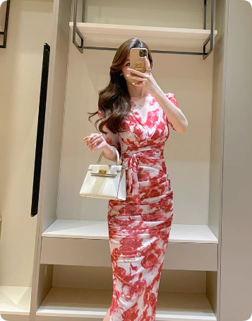 Oil Painting Rose Print Dress Summer Light Mature Style Mesh