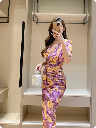 Oil Painting Rose Print Dress Summer Light Mature Style Mesh