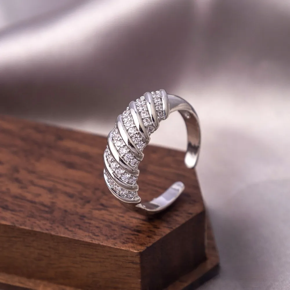 Ring Real Gold Zircon Ornament Adjustable Retro Heavy Industry Ring Ornament Ornament - J060 Silver