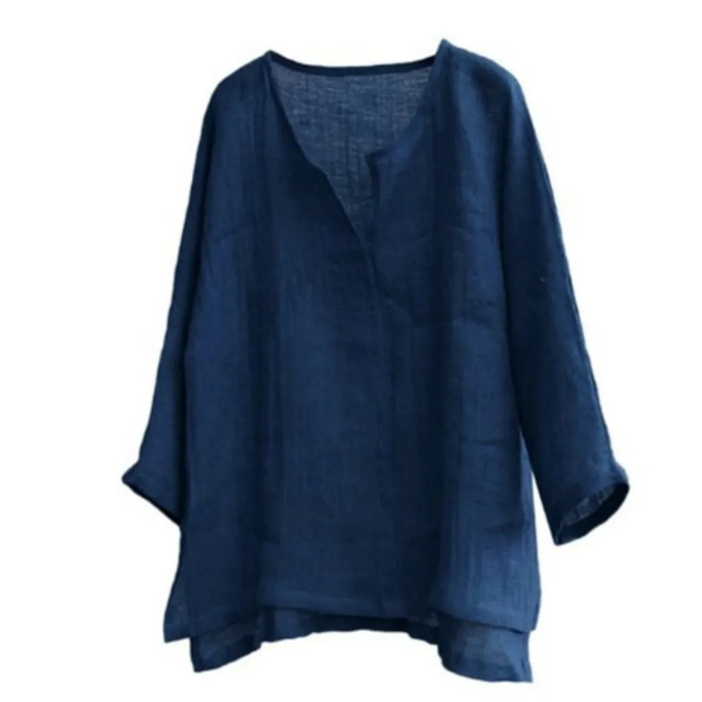 V-neck Men's Long-sleeved Shirt - Navy Blue