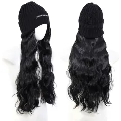 Hat Letter Knitted Hat Long One-piece Chemical Fiber Synthetic Highlight Wig - At852 1B - View 1