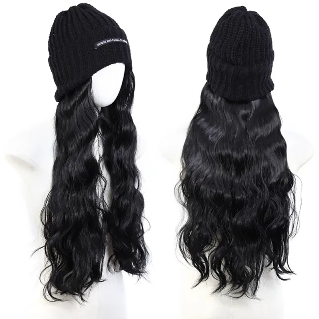 Hat Letter Knitted Hat Long One piece Chemical Fiber Synthetic Highlight Wig At852 1B - Shop at LoveMi