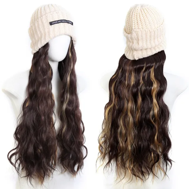 Hat Letter Knitted Hat Long One piece Chemical Fiber Synthetic Highlight Wig At851 4H27 - Shop at LoveMi