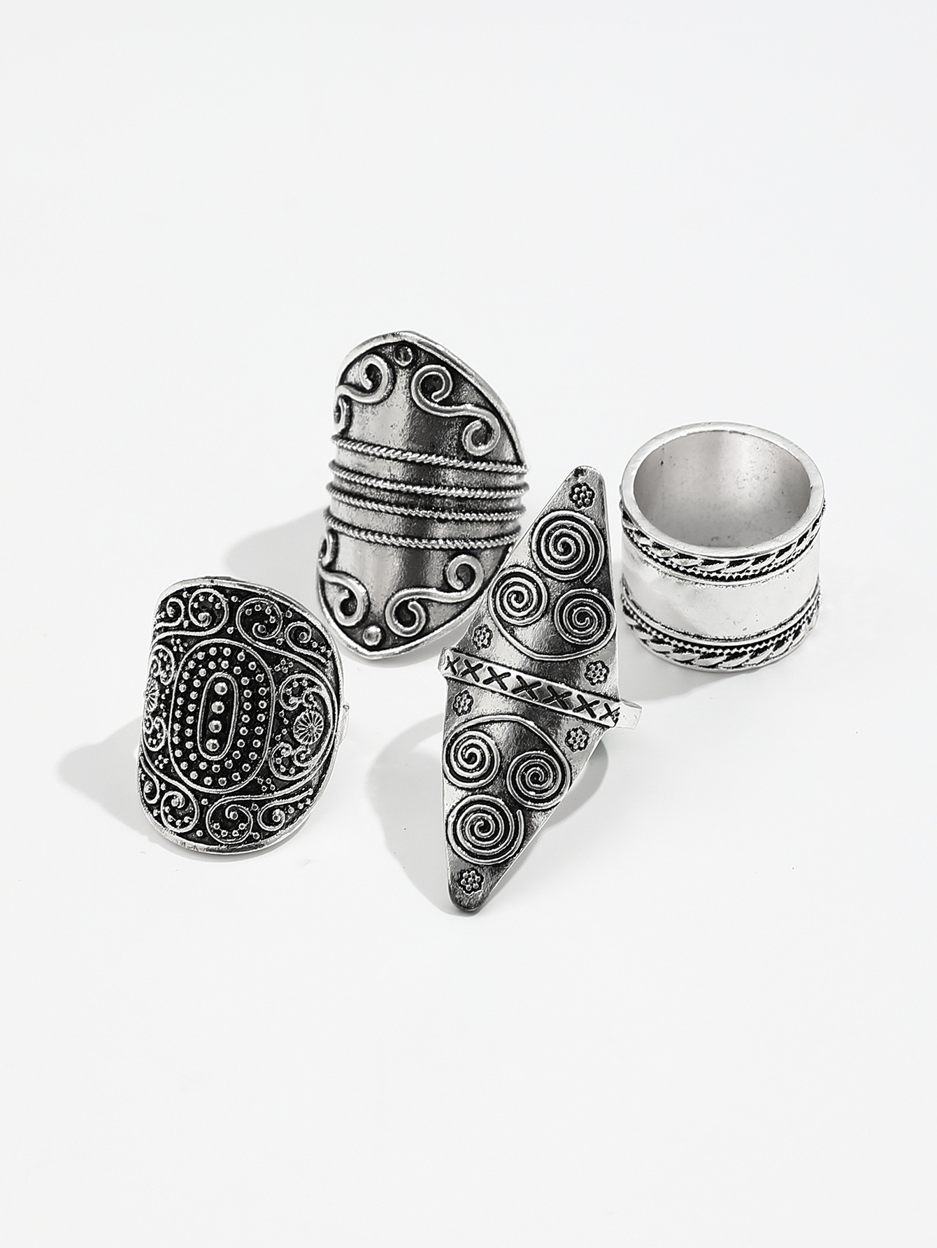 Vintage Silver Rings Set 4 Pcs