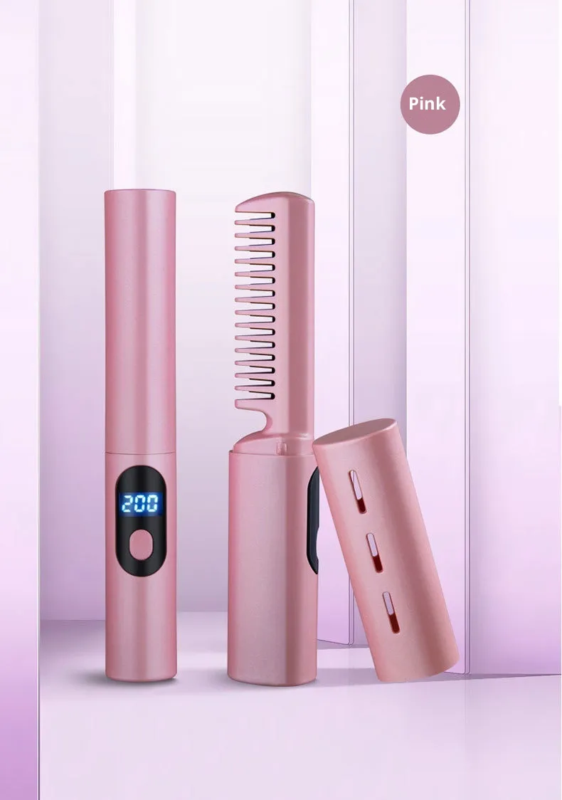 Wireless Straight Comb Mini Anion Does Not Hurt Hair - Pink