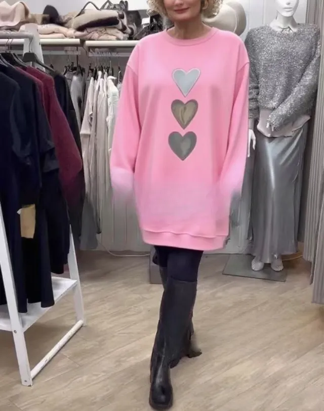 Fashionable All match Round Neck Long Sleeve Casual Love Sweater Pink - Shop at LoveMi