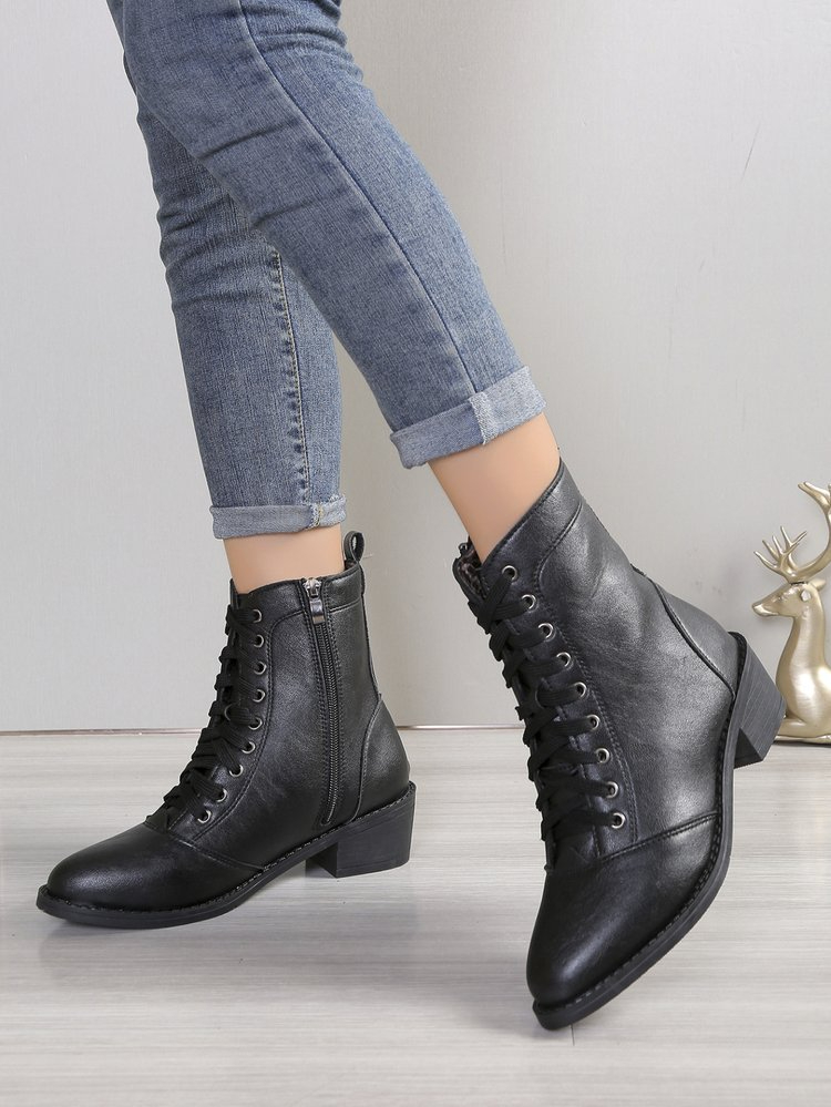 high-top zipper leather boots