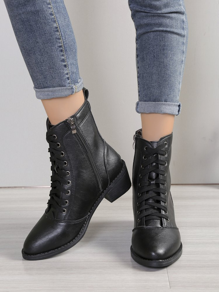 high-top zipper leather boots