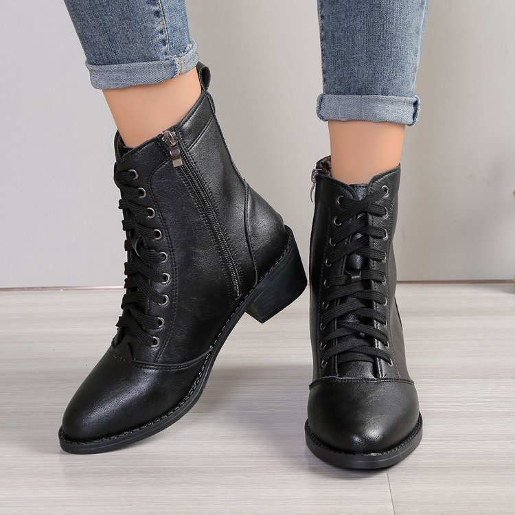 high-top zipper leather boots