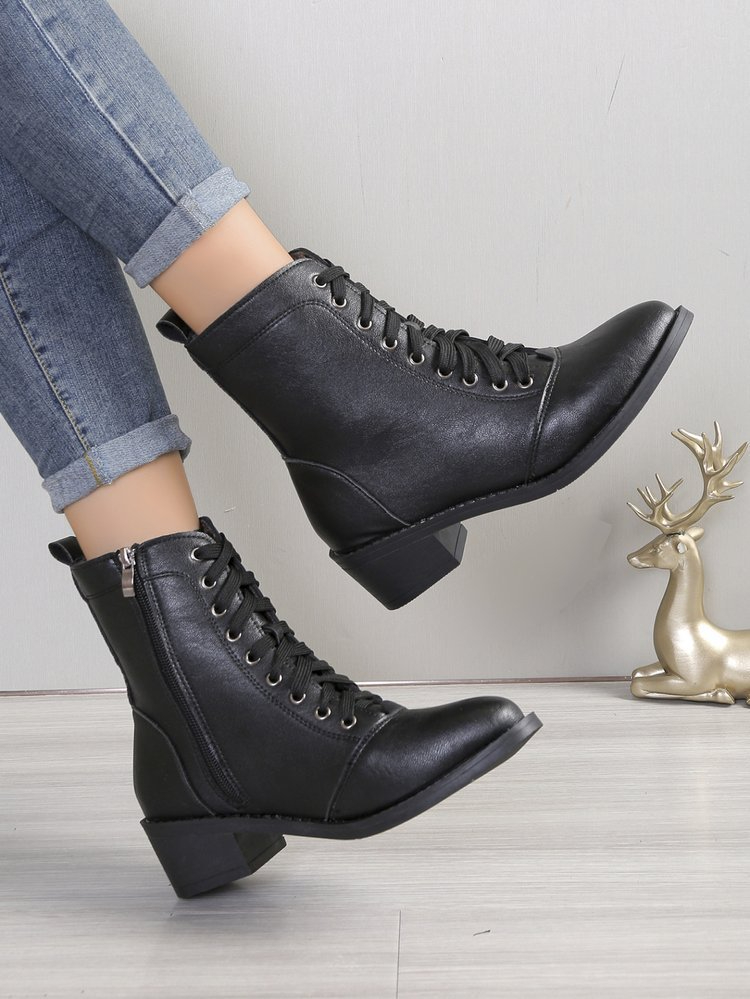 high-top zipper leather boots