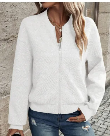 Solid Color Zipper Jacket Coat For Women White - Shop at LoveMi