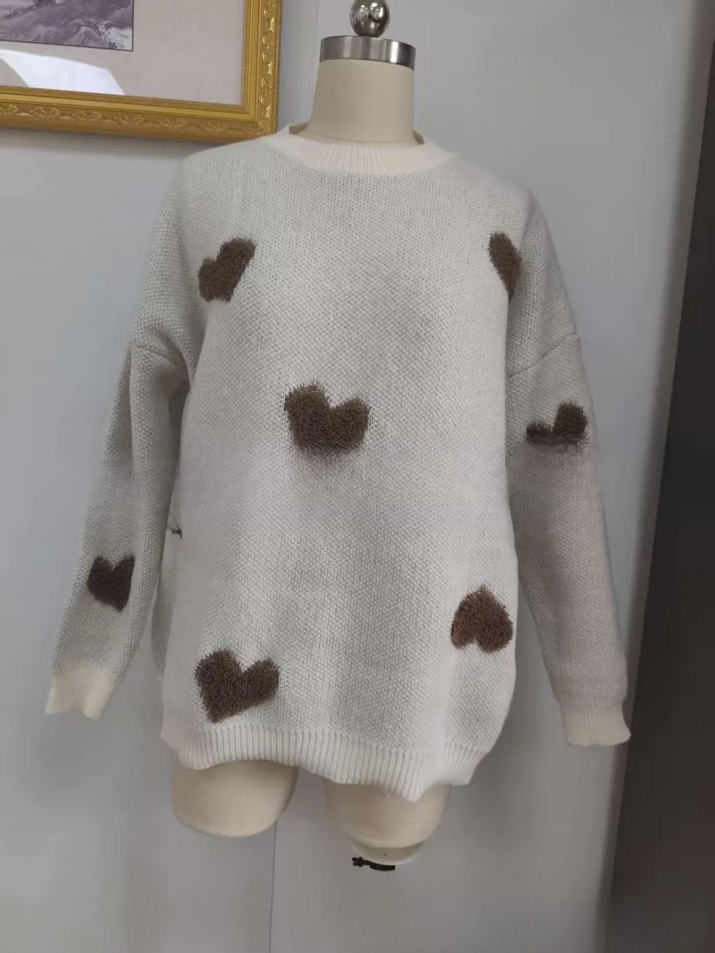 Fashion Women's Wear Love Long Sleeve Knitted Sweater - Gray