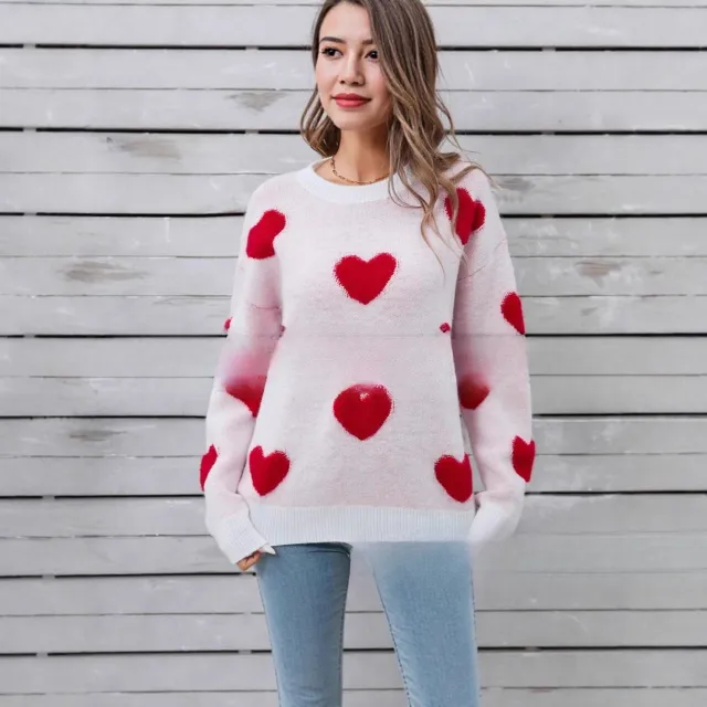 Fashion Women's Wear Love Long Sleeve Knitted Sweater Red - Shop at LoveMi