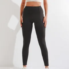 Women's Tight Elastic High Waist Leggings With Zipper Pocket - Black - View 1