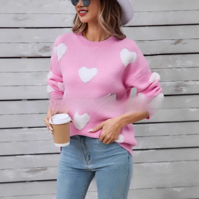 Fashion Women's Wear Love Long Sleeve Knitted Sweater Pink - Shop at LoveMi