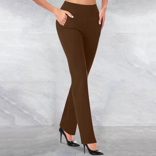 Casual Solid Color Straight High Waist Trousers Coffee - Shop at LoveMi