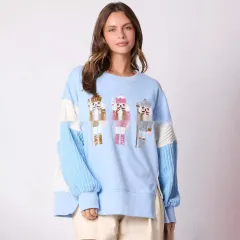 Women's Christmas Soldier Sequins Versatile Multicolour Hoodie - Blue - View 1