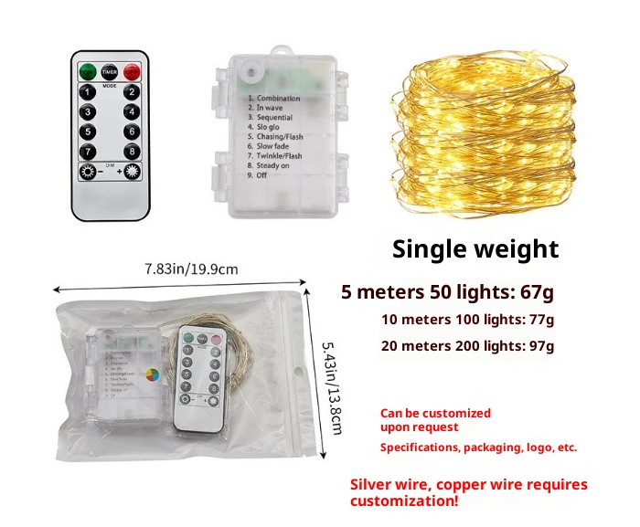 Waterproof Bedroom Remote Control New Year Light Outdoor Battery Box Light Curtain Holiday Wedding Hook Color Lighting Chain