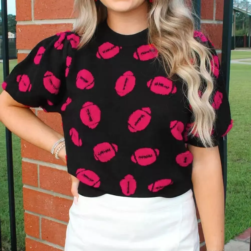 Women's High-grade Printed Casual Knitted Short Sleeve - Black