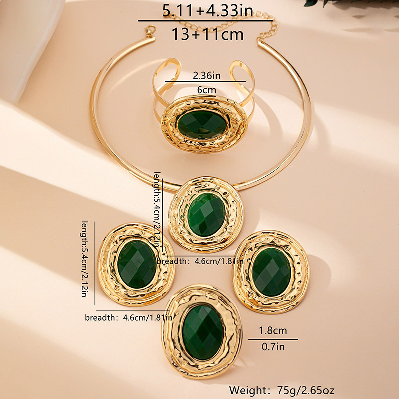 Fashion Metal Geometry Round Piece Ear Studs Necklace Bracelet Ring Jewelry Set Quality,q 100