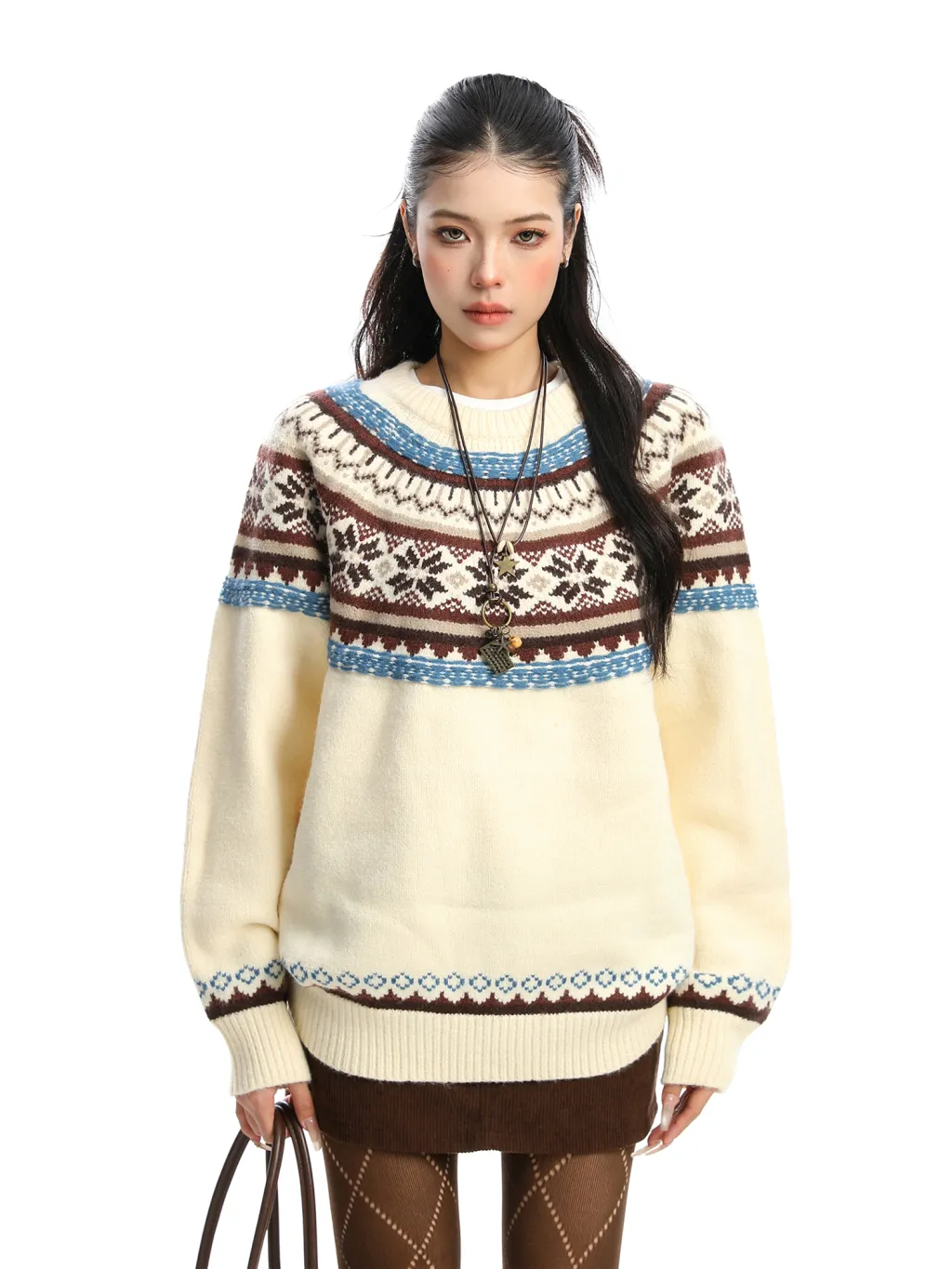 Women's Round Neck Sweater Thickening Warm And Loose - Apricot